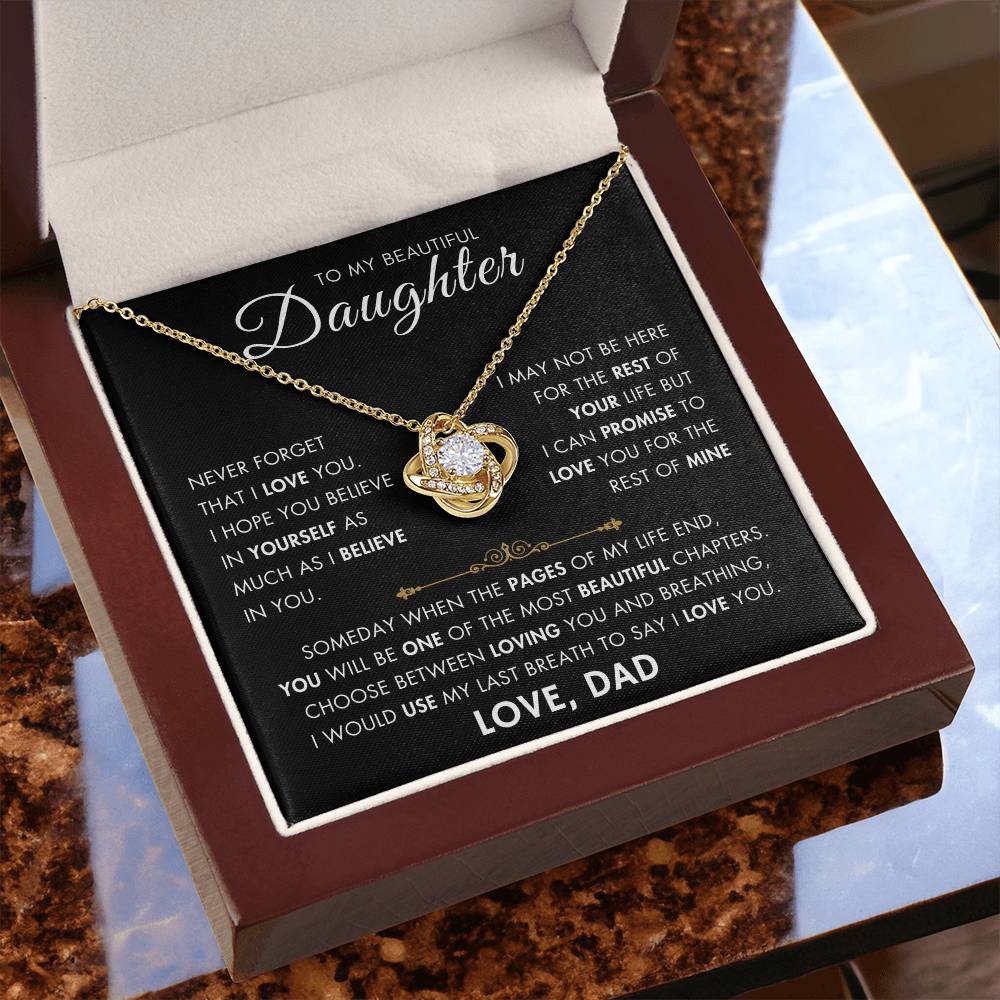 To My Daughter - My Beautiful Chapter - Love Dad - Love Knot Necklace -BG 1